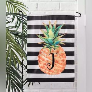 Kirklands Striped Monogram “J” Pineapple Garden Flag Set
